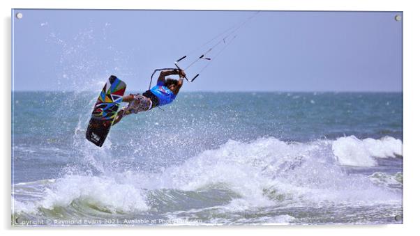 Kiteboard rider Acrylic by Raymond Evans