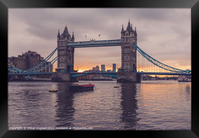 Tower Bridge and the River Thames at sunrise Framed Print by Milton Cogheil