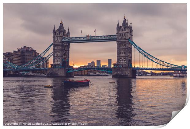 Tower Bridge and the River Thames at sunrise Print by Milton Cogheil