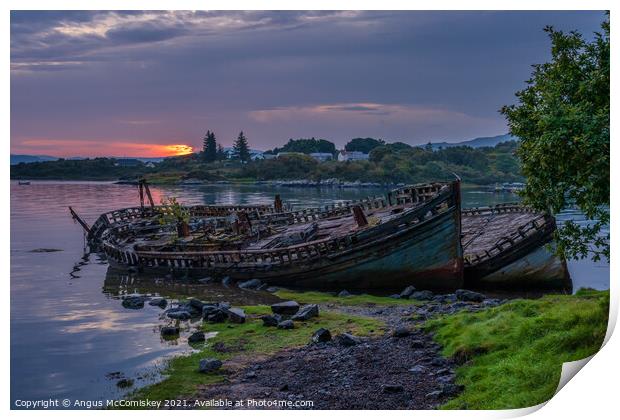 Abandoned fishing boats at Salen Bay at daybreak Print by Angus McComiskey