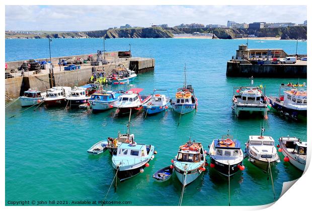 Newquay harbour mouth, Cornwall. Print by john hill