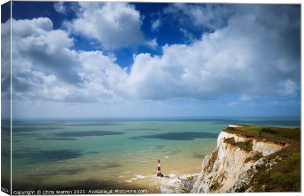 Lighthouse and cliffs Beachy Head East Sussex  Canvas Print by Chris Warren