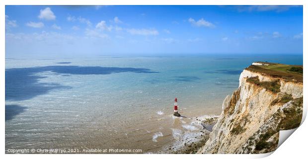 Lighthouse and cliffs Beachy Head East Sussex  Print by Chris Warren
