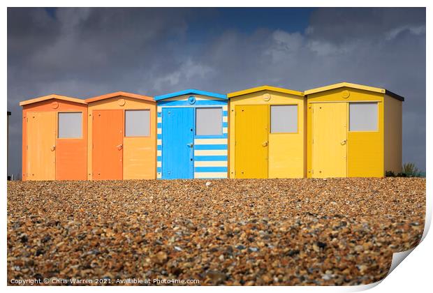 colourful beach huts Seaford East Sussex England Print by Chris Warren