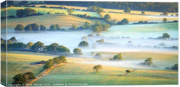 Early morning mist over the fields  Canvas Print by Chris Warren