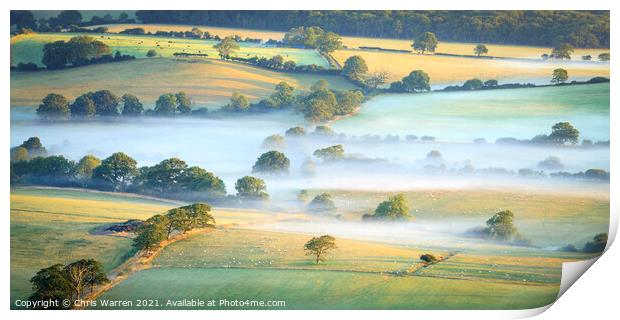 Early morning mist over the fields  Print by Chris Warren