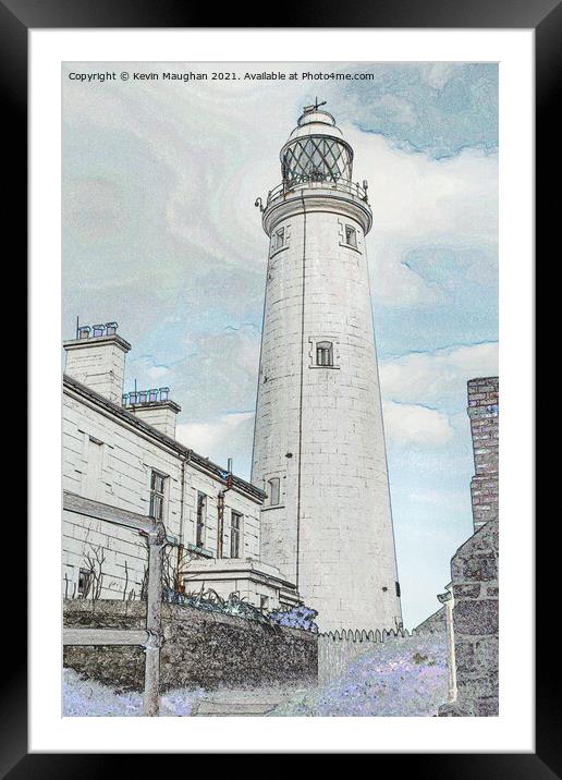 St Marys Lighthouse On St Marys Island (Digital Art) Framed Mounted Print by Kevin Maughan