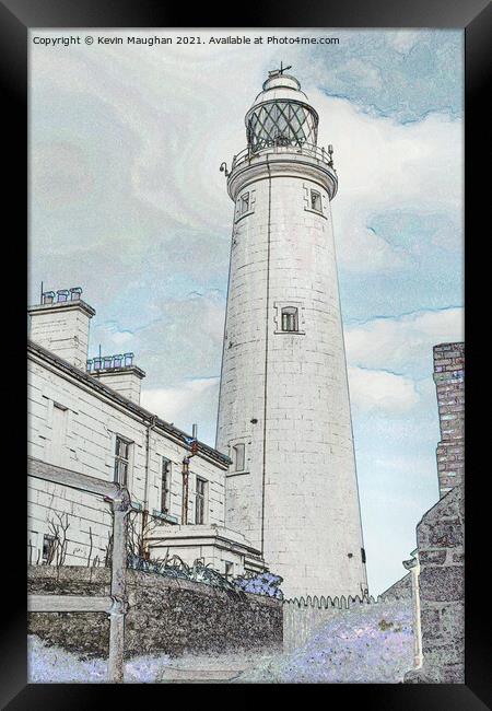 St Marys Lighthouse On St Marys Island (Digital Art) Framed Print by Kevin Maughan