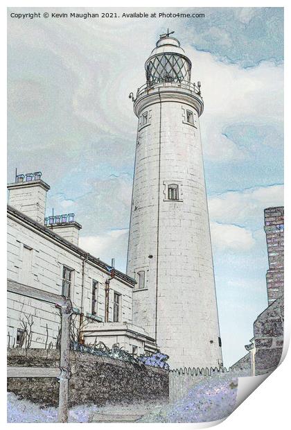 St Marys Lighthouse On St Marys Island (Digital Art) Print by Kevin Maughan