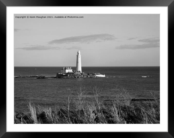St Marys Lighthouse (Monochrome Image) Framed Mounted Print by Kevin Maughan