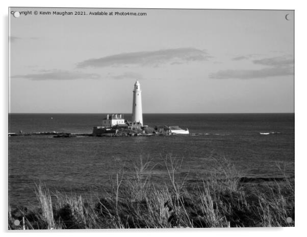 St Marys Lighthouse (Monochrome Image) Acrylic by Kevin Maughan