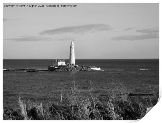 St Marys Lighthouse (Monochrome Image) Print by Kevin Maughan