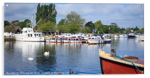 Boats moored at Oulten Broad near Lowestoft Suffol Acrylic by Chris Warren