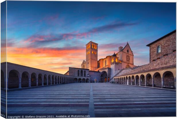 Assisi, San Francesco Basilica at sunset. Umbria, Italy. Canvas Print by Stefano Orazzini