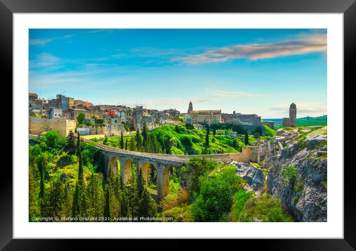 Gravina in Puglia old town, bridge and canyon. Puglia, Italy. Framed Mounted Print by Stefano Orazzini