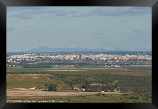 Badajoz view of the city with landscape from Elvas in Alentejo, Portugal Framed Print by Luis Pina