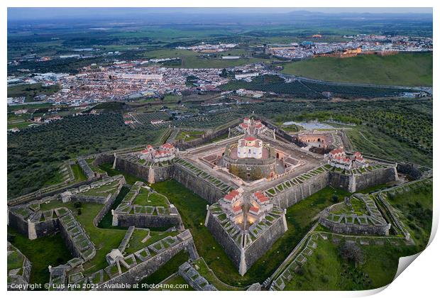 Elvas Fort drone aerial view of Forte Nossa Senhora da Graca in Portugal Print by Luis Pina