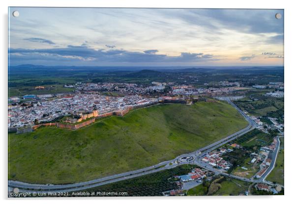 Elvas cityscape drone aerial panoramic view with beautiful green landscape of Alentejo, in Portugal Acrylic by Luis Pina