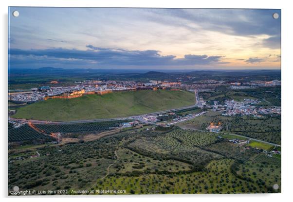 Elvas cityscape drone aerial panoramic view with beautiful green landscape of Alentejo, in Portugal Acrylic by Luis Pina
