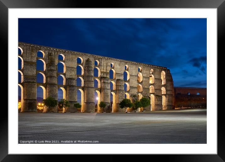 Elvas Amoreira Aqueduct city at night in Alentejo, Portugal Framed Mounted Print by Luis Pina