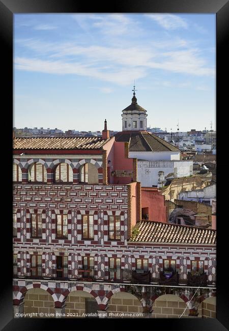 Plaza Alta red and white buildings in Badajoz, Spain Framed Print by Luis Pina