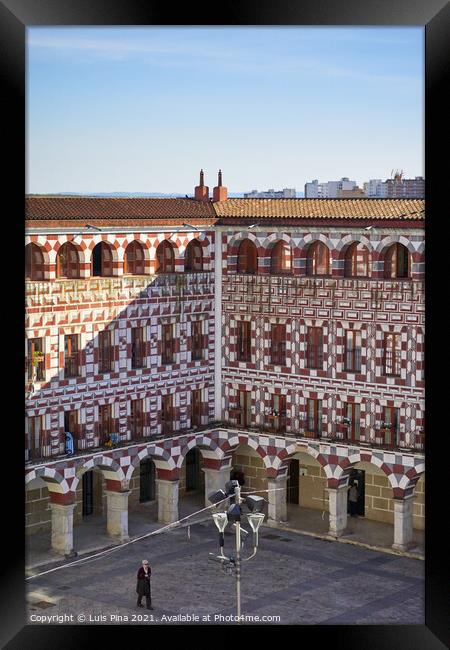 Plaza Alta red and white buildings in Badajoz, Spain Framed Print by Luis Pina