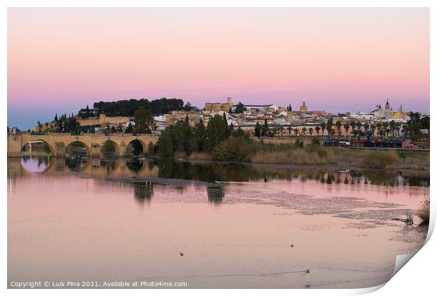 Badajoz city at sunset with river Guadiana in Spain Print by Luis Pina
