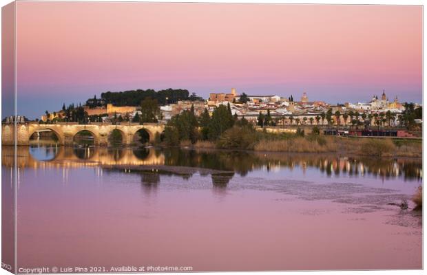Badajoz city at sunset with river Guadiana in Spain Canvas Print by Luis Pina