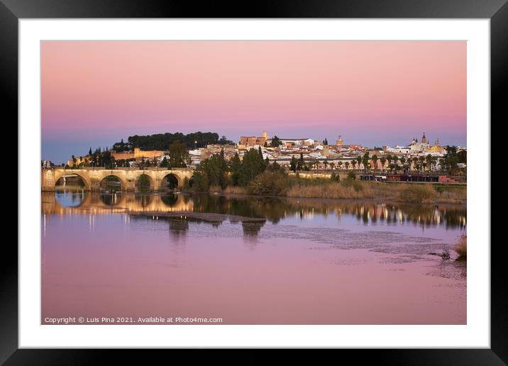 Badajoz city at sunset with river Guadiana in Spain Framed Mounted Print by Luis Pina