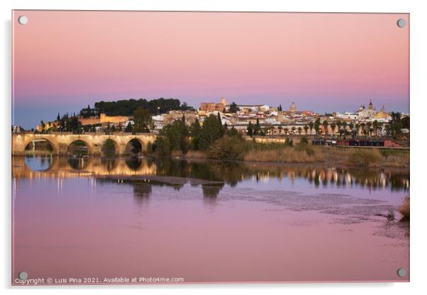 Badajoz city at sunset with river Guadiana in Spain Acrylic by Luis Pina