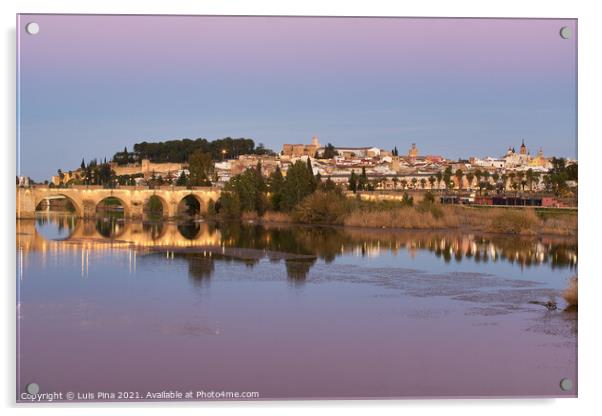 Badajoz city at sunset with river Guadiana in Spain Acrylic by Luis Pina