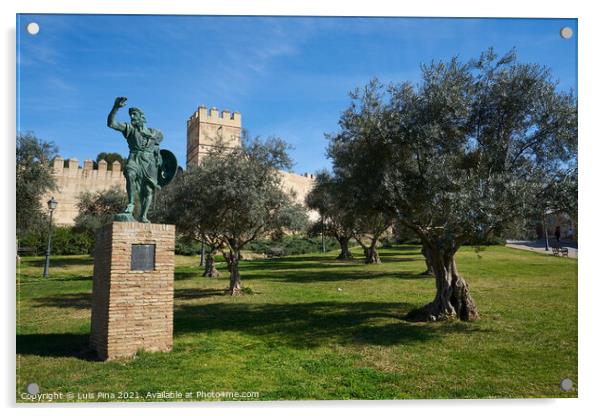 Castle outside garden in Badajoz, Spain Acrylic by Luis Pina