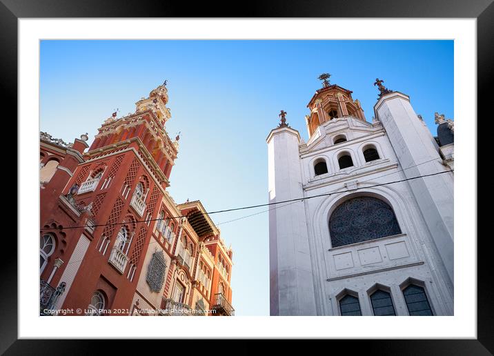 Beautiful antique traditional red and white buildings in Badajoz, Spain Framed Mounted Print by Luis Pina