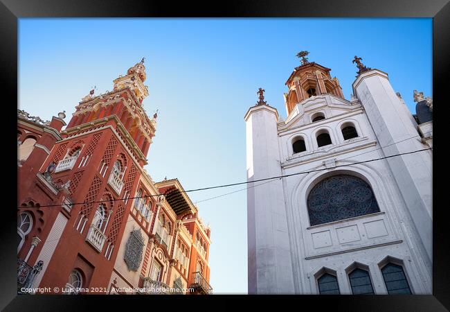 Beautiful antique traditional red and white buildings in Badajoz, Spain Framed Print by Luis Pina