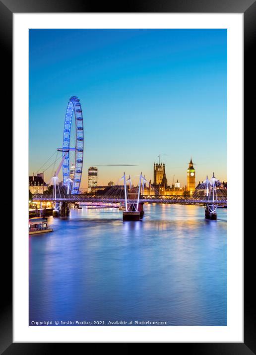 The London Eye and Parliament from the Thames Framed Mounted Print by Justin Foulkes