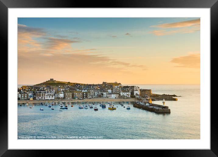 St. Ives harbour at dawn, Cornwall, England Framed Mounted Print by Justin Foulkes