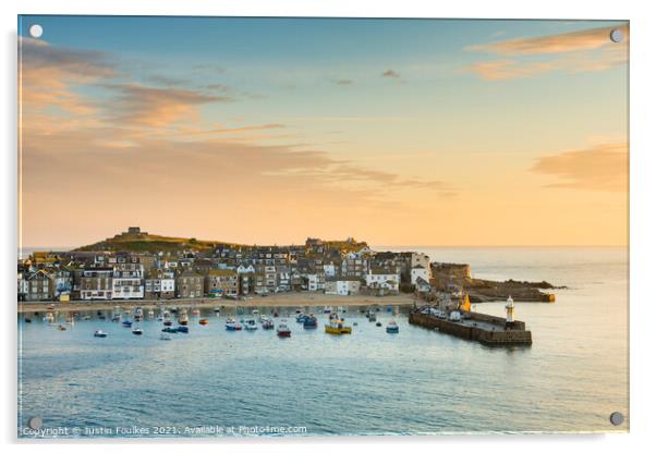 St. Ives harbour at dawn, Cornwall, England Acrylic by Justin Foulkes