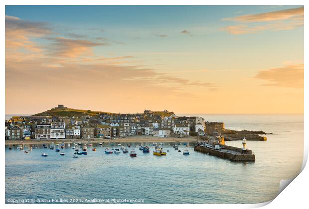 St. Ives harbour at dawn, Cornwall, England Print by Justin Foulkes