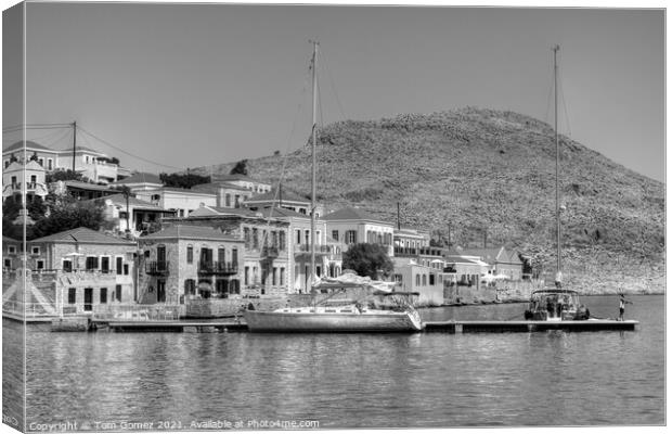 Yachts at the end of the town - B&W Canvas Print by Tom Gomez