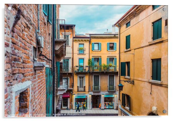 Verona, italy - october 1, 2021: alleys of Verona among which yo Acrylic by Joaquin Corbalan
