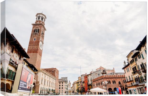 Verona, Italy - October 1, 2021: Piazza delle Erbe on a cloudy d Canvas Print by Joaquin Corbalan