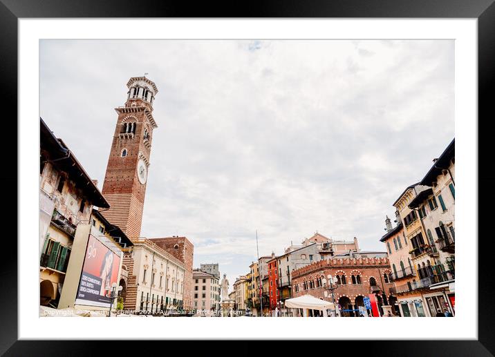 Verona, Italy - October 1, 2021: Piazza delle Erbe on a cloudy d Framed Mounted Print by Joaquin Corbalan