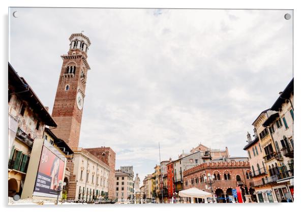 Verona, Italy - October 1, 2021: Piazza delle Erbe on a cloudy d Acrylic by Joaquin Corbalan