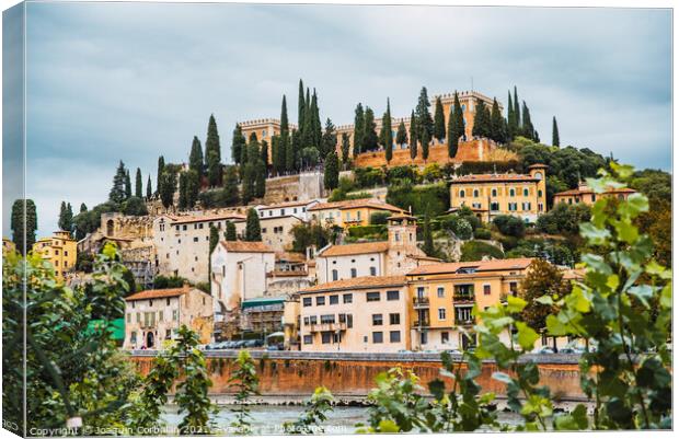 Verona, italy - october 1, 2021: Verona castle and houses around Canvas Print by Joaquin Corbalan