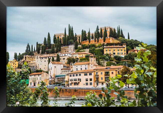 Verona, italy - october 1, 2021: Verona castle and houses around Framed Print by Joaquin Corbalan