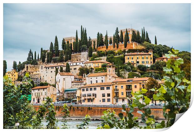Verona, italy - october 1, 2021: Verona castle and houses around Print by Joaquin Corbalan
