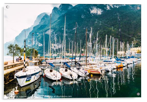 Riva del Garda, Italy - October 2, 2021: Boats and yachts moored Acrylic by Joaquin Corbalan