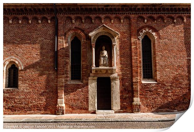 Brick facade in the afternoon sun of a religious Veronese hermit Print by Joaquin Corbalan