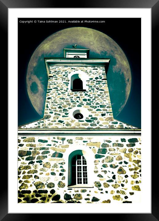 Church Belltower and Full Moon  Framed Mounted Print by Taina Sohlman