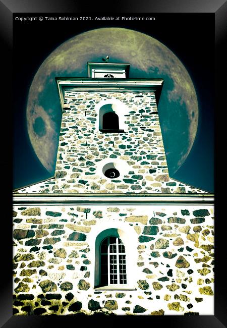 Church Belltower and Full Moon  Framed Print by Taina Sohlman